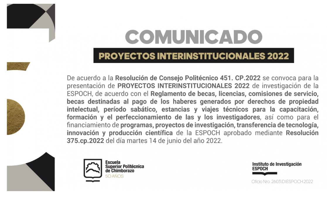 CALL FOR INTERINSTITUTIONAL PROJECTS 2022